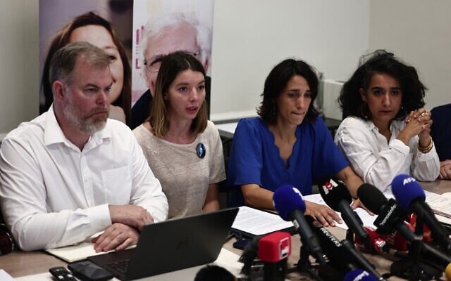 Anne Laure Paris (2nd-R) and Noemie Kohler (2nd-L), daughter of Jacques Paris and sister of Cecile Kohler (respectively), who are being held in Iran on espionage charges, speak during a press conference with their lawyers Martin Pradel (L) and Chirinne Ardakani (R) after the bombing of Evin prison in Iran, in Paris, on June 27, 2025. (Thibaud Moritz/AFP) Anne Laure Paris (2nd-R) and Noemie Kohler (2nd-L), daughter of Jacques Paris and sister of Cecile Kohler (respectively), who are being held in Iran on espionage charges, speak during a press conference with their lawyers Martin Pradel (L) and Chirinne Ardakani (R) after the bombing of Evin prison in Iran, in Paris, on June 27, 2025. (Thibaud Moritz/AFP)