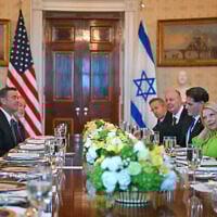 US President Donald Trump, left, meets with Prime Minister Benjamin Netanyahu at the Blue Room of the White House in Washington, DC, on July 7, 2025. (Photo by ANDREW CABALLERO-REYNOLDS / AFP)