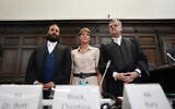 Defendant German entrepreneur and gastronome Christina Block (C) stands next to her lawyers Ingo Bott (L) and Otmar Kury ahead of the continuation of the trial against her over alleged child abduction at the District Court in Hamburg, northern Germany, on July 15, 2025. (Marcus Brandt / POOL / AFP)