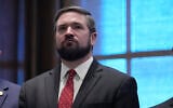 FILE - Missouri Attorney General Andrew Bailey stands in the governor's office after being sworn in, January 13, 2025, in Jefferson City, Missouri. (AP Photo/Jeff Roberson, File)