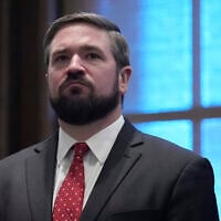 Missouri Attorney General Andrew Bailey stands in the governor's office after being sworn in, January 13, 2025, in Jefferson City, Missouri. (AP/Jeff Roberson)