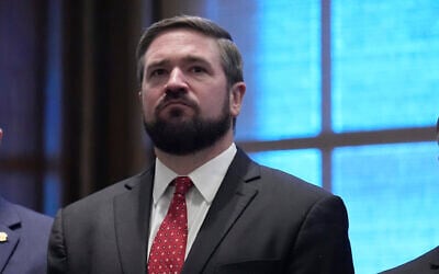 Missouri Attorney General Andrew Bailey stands in the governor's office after being sworn in, January 13, 2025, in Jefferson City, Missouri. (AP/Jeff Roberson)