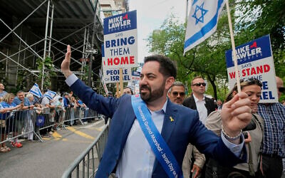 US Rep. Mike Lawler, of New York's 17th District, marches in the 2025 Israel Day Parade, on New York's Fifth Avenue, May 18, 2025. (Richard Drew/AP)