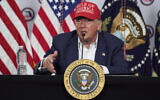 US President Donald Trump speaks during a roundtable at a new migrant detention facility at Dade-Collier Training and Transition facility, July 1, 2025, in Ochopee, Florida (AP Photo/Evan Vucci)