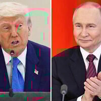 This combination photo shows US President Donald Trump in a business roundtable in Abu Dhabi, United Arab Emirates, May 16, 2025, left, and Russian President Vladimir Putin at a signing ceremony at the Kremlin in Moscow, May 10, 2025. (AP Photo, Files)