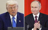 This combination photo shows US President Donald Trump in a business roundtable in Abu Dhabi, United Arab Emirates, May 16, 2025, left, and Russian President Vladimir Putin at a signing ceremony at the Kremlin in Moscow, Russia, May 10, 2025. (AP Photo, Files)