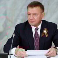 Russian Transport Minister Roman Starovoit attends a meeting in Mineralnye Vody, Russia, on May 6, 2025. (Dmitry Astakhov, Sputnik, Government Pool Photo via AP)