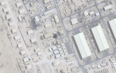 This satellite image from Planet Labs PBC shows damage after an Iranian attack at the Al Udeid Air Base outside of Doha, Qatar, June 25, 2025. (Planet Labs PBC via AP)