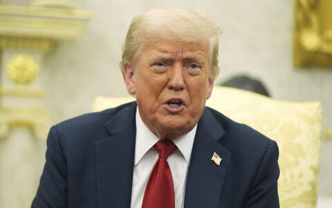 US President Donald Trump speaks during a meeting with NATO Secretary General Mark Rutte (not pictured) in the Oval Office of the White House, July 14, 2025, in Washington, DC. (AP Photo/Evan Vucci)