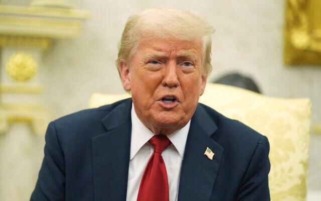 US President Donald Trump speaks during a meeting with NATO Secretary General Mark Rutte (not pictured) in the Oval Office of the White House, July 14, 2025, in Washington, DC. (AP Photo/Evan Vucci)