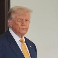 US President Donald Trump waits to greet Bahrain's Crown Prince Salman bin Hamad Al Khalifa at the White House, in Washington, July 16, 2025. (Evan Vucci/AP)