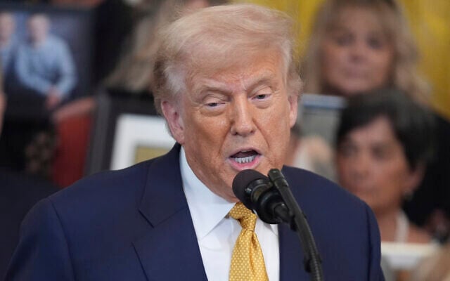 US President Donald Trump speaks during a ceremony to sign the "Halt All Lethal Trafficking of Fentanyl Act," in the East Room of the White House, July 16, 2025, in Washington. (AP Photo/Evan Vucci) US President Donald Trump speaks during a ceremony to sign the "Halt All Lethal Trafficking of Fentanyl Act," in the East Room of the White House, July 16, 2025, in Washington. (AP Photo/Evan Vucci)