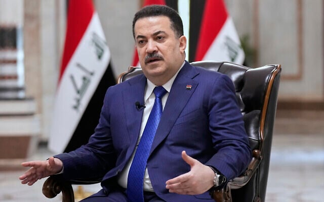 Iraqi Prime Minister Mohammed al-Sudani speaks during an interview with The Associated Press in Baghdad on Monday, July 28, 2025. (AP/Hadi Mizban)