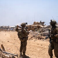 IDF troops of the Givati Brigade are seen in northern Gaza's Beit Hanoun, July 30, 2025. (Emanuel Fabian/Times of Israel)