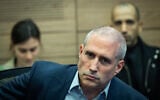 MK Hanoch Milwidsky attends a Constitution, Law and Justice Committee meeting at the Knesset in Jerusalem, on November 25, 2024. (Yonatan Sindel/Flash90)