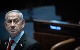 Prime Minister Benjamin Netanyahu in the Knesset, Jerusalem, on May 28, 2025. (Yonatan Sindel/Flash90)