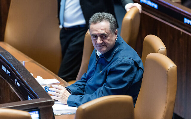 Defense Minister Israel Katz in the Knesset, Jerusalem, June 12, 2025. (Chaim Goldberg/Flash90) Defense Minister Israel Katz in the Knesset, Jerusalem, June 12, 2025. (Chaim Goldberg/Flash90)