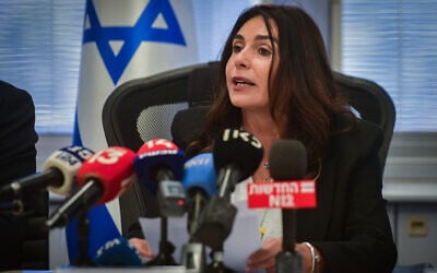 Transportation Minister Miri Regev holds a press conference in Tel Aviv, June 19, 2025. (Avshalom Sassoni/Flash90) Transportation Minister Miri Regev holds a press conference in Tel Aviv, June 19, 2025. (Avshalom Sassoni/Flash90)