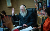 United Torah Judaism MK Yisrael Eichler chairs a Knesset Labor and Welfare Committee meeting in Jerusalem, on June 30, 2025. (Yonatan Sindel/Flash90)