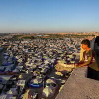 A Palestinian tent city in the Al-Mawasi area in Khan Yunis, southern Gaza Strip, July 6, 2025. (Abed Rahim Khatib/Flash90)