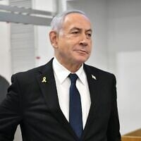 Prime Minister Benjamin Netanyahu at the Tel Aviv District Court, July 14, 2025. (Reuven Kastro/POOL)