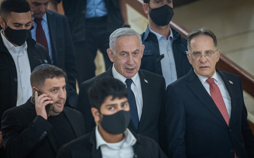 Prime Minister Benjamin Netanyahu arrives at the Knesset, in Jerusalem, on July 14, 2025. (Yonatan Sindel/Flash90)