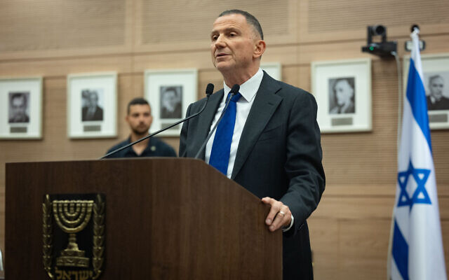 Chairman of the Foreign Affairs and Defense Committee, Yuli Edelstein, delivers a statement to the media on the military draft law at the Knesset in Jerusalem, July 15, 2025. (Yonatan Sindel/Flash90) Chairman of the Foreign Affairs and Defense Committee, Yuli Edelstein, delivers a statement to the media on the military draft law at the Knesset in Jerusalem, July 15, 2025. (Yonatan Sindel/Flash90)