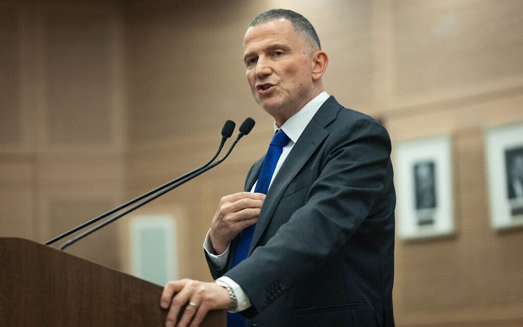 MK Yuli Edelstein delivers a statement at the Knesset in Jerusalem on July 15, 2025. (Yonatan Sindel/Flash90)