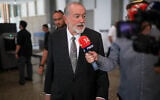 US Ambassador to Israel Mike Huckabee arrives for a court hearing of Prime Minister Benjamin Netanyahu's criminal trial at the Tel Aviv District Court, July 16, 2025 (Flash90)
