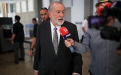 US Ambassador to Israel Mike Huckabee arrives for a court hearing of Prime Minister Benjamin Netanyahu's criminal trial at the Tel Aviv District Court, July 16, 2025 (Flash90)