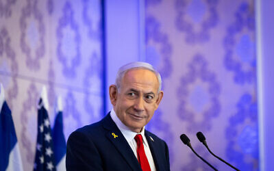 Prime Minister Benjamin Netanyahu attends a Christian conference in Jerusalem, on July 27, 2025. (Chaim Goldberg/ Flash90)