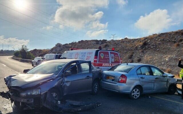 The scene of a fatal car accident on Route 443 on July 5, 2025 (Magen David Adom)