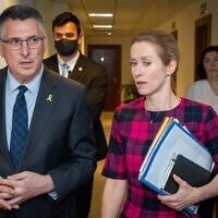Foreign Minister Gideon Sa'ar and EU foreign policy chief Kaja Kallas in Brussels on July 15, 2025. (Gideon Sa'ar/X)