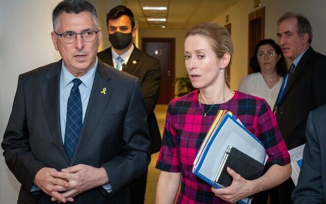 Foreign Minister Gideon Sa'ar and EU foreign policy chief Kaja Kallas in Brussels on July 15, 2025. (Gideon Sa'ar/X)