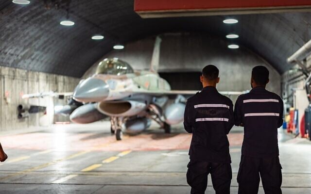 Israeli Air Force staffers prepare fighter jets for strikes on Houthi targets in Yemen, late on July 6, 2025. (IDF)