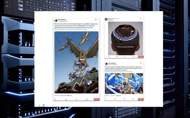 Following Israel’s military operation against Iran on June 13, the Tel Aviv-based Cyabra found a pattern of disinformation bots that went dark, only to re-emerge with anti-Israel and anti-Western messages. (Cyabra via JTA) Following Israel’s military operation against Iran on June 13, the Tel Aviv-based Cyabra found a pattern of disinformation bots that went dark, only to re-emerge with anti-Israel and anti-Western messages. (Cyabra via JTA)