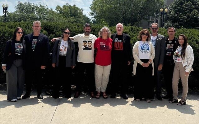 Captivity survivors and relatives of hostages pose for a photo in Washington, July 25, 2025. (Hostages and Missing Families Forum)