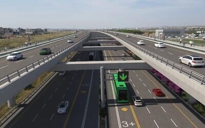 An artist's impression of elevated highways along Route 6. (Cross Israel Highway via Transportation Ministry)