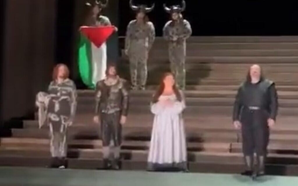 Performer raises Palestinian flag onstage at London opera, prompting brief scuffle