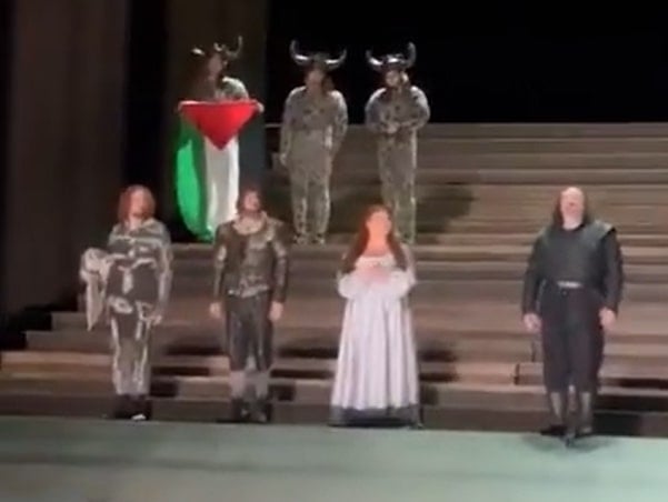 NextImg:Performer raises Palestinian flag onstage at London opera, prompting brief scuffle