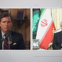 American commentator Tucker Carlson (left) speaks with Iran's President Masoud Pezeshkian, in an interview published on July 7, 2025. (Tucker Carlson Show screenshot)