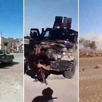 Screen captures from videos purporting to show clashes between Syrian Druze and Bedouin militias in the area of Sweida, southern Syria, July 13, 2025. (X: Used in accordance with Clause 27a of the Copyright Law)