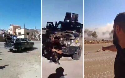 Screen captures from videos purporting to show clashes between Syrian Druze and Bedouin militias in the area of Sweida, southern Syria, July 13, 2025. (X: Used in accordance with Clause 27a of the Copyright Law)