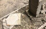 A damaged grave is seen in a cemetery near the Old City of Jerusalem, after two teens were arrested on suspicion of vandalizing and damaging the graveyard, on July 11, 2025. (Israel Police)