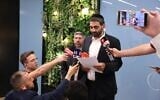 Religious Services Minister Michael Malkieli announces the Shas party's decision to quit Prime Minister Benjamin Netanyahu's government, July 16, 2025. (Yaakov Cohen)