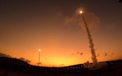 This image released by the Defense Ministry on July 17, 2025, shows an Arrow air defense system launching a missile during the Israel-Iran war in June. (Defense Ministry)