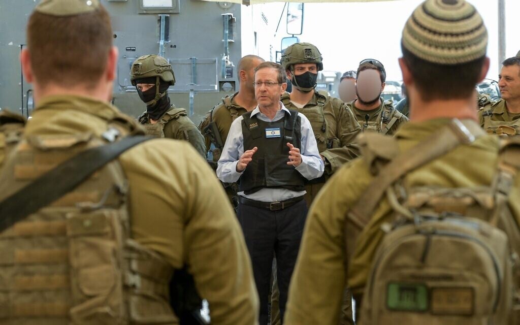 Herzog, in Gaza, says Israel is acting ‘in accordance with international law’