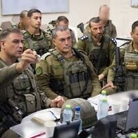 Front L-R: 98th Division commander Brig. Gen. Guy Levy, IDF Chief of Staff Lt. Gen. Eyal Zamir, Southern Command chief Maj. Gen. Yaniv Asor in Gaza City's Shejaiya neighborhood, July 20, 2025. (Israel Defense Forces)