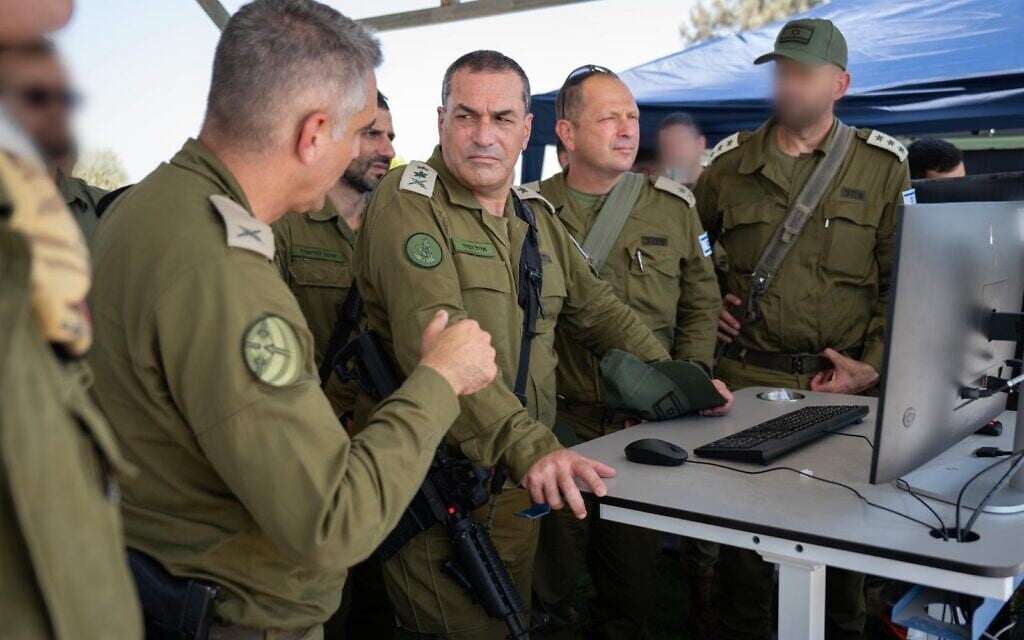 IDF Chief of Staff Lt. Gen. Eyal Zamir meets with officers at an army base, July 22, 2025. (Israel Defense Forces)