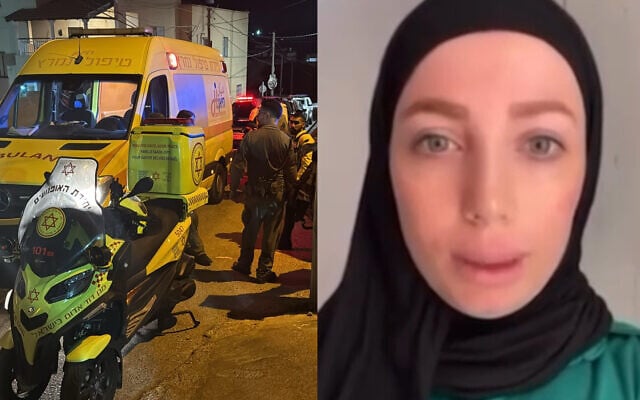 Left: Paramedics arrive to the scene of a murder in the northern Arab town Abu Snan on July 28, 2025 (Magen David Adom) and right: murder victim, Sherihan Mishleb, appearing in a video recorded months before her death (Screenshot/Ynet) Left: Paramedics arrive to the scene of a murder in the northern Arab town Abu Snan on July 28, 2025 (Magen David Adom) and right: murder victim, Sherihan Mishleb, appearing in a video recorded months before her death (Screenshot/Ynet)